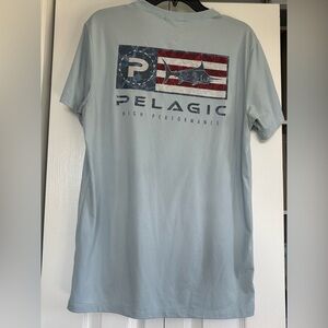 Pelagic Short-Sleeve Performance Tee — Light Blue with Red & Navy Graphicfishing
